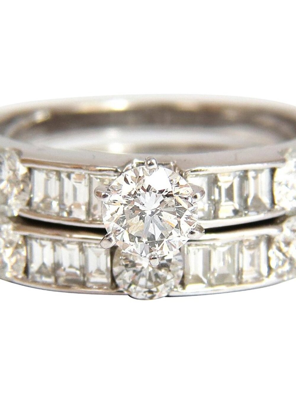 1.50CT NATURAL DIAMONDS BAGUETTE ROUNDS MATCHING BAND RING 18kt*
